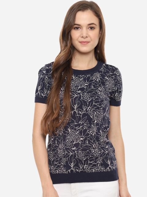 Allen Solly Women Navy Blue & Off- White Printed Top