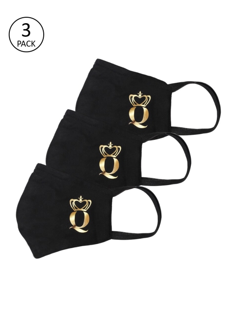 Bellofox Women Black 3 Pcs Reusable 3-Ply Begum Cloth Masks