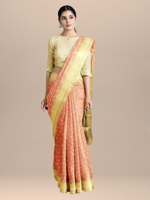 BharatSthali Peach-Coloured Banarasi Woven Design Saree