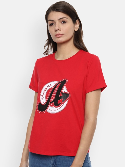 Van Heusen Women Red Printed Pure Cotton Top