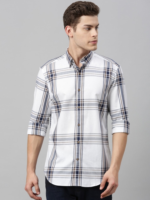 RARE RABBIT Men White Tailored Fit Checked Casual Shirt