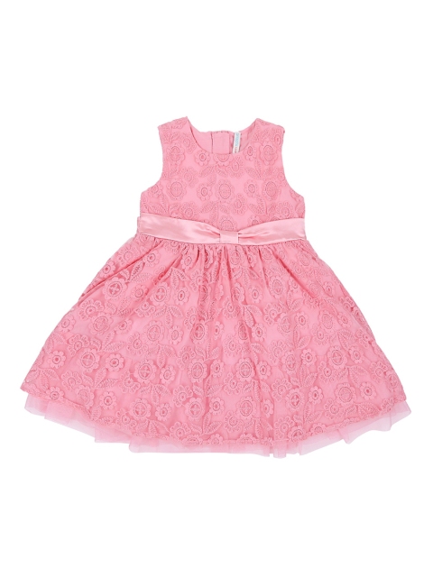 Pantaloons Junior Girls Pink Self Design Fit and Flare Dress