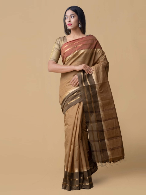 Unnati Silks Brown Pure Cotton Woven Design Mysore Silk Saree