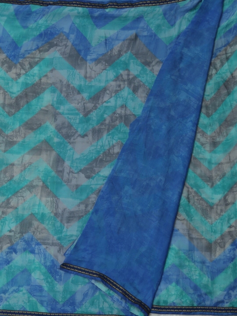 Pothys Blue & Grey Poly Georgette Printed Saree