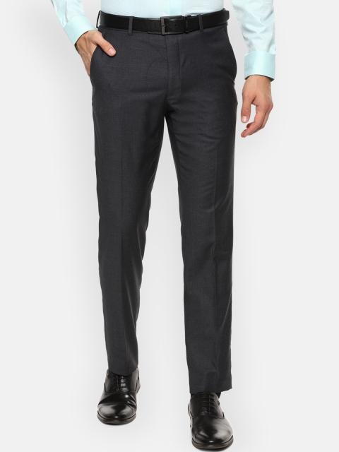 Van Heusen Men Grey Slim Fit Self Design Formal Trousers