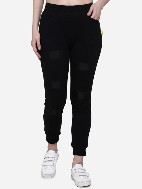 Yuvraah Women Black Solid Sustainable Slim-Fit Joggers