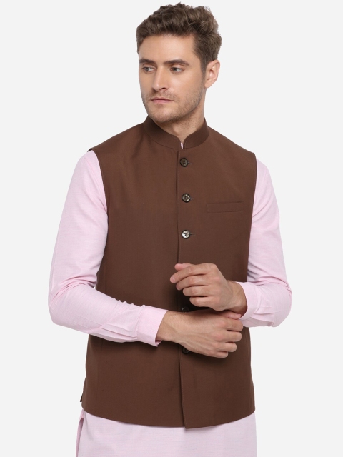 JADE BLUE Men Brown Solid Modi Jacket