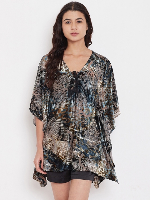 The Kaftan Company Women Grey & Black Printed Night Suit