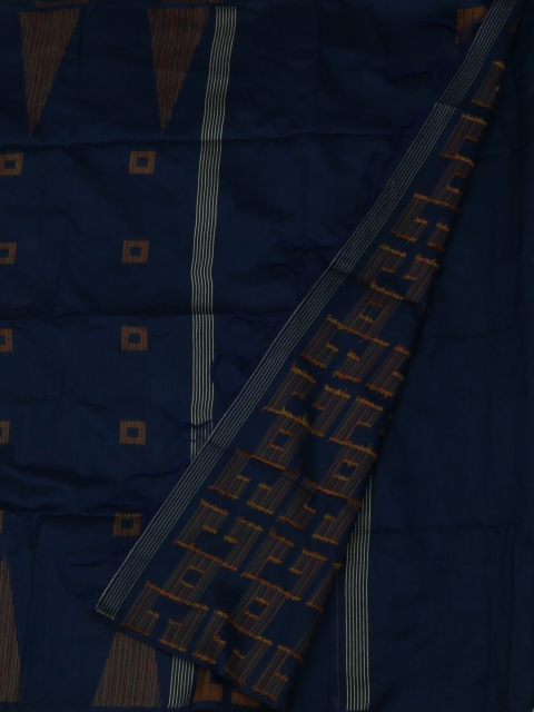 Pothys Navy Blue Printed Jute Silk Saree