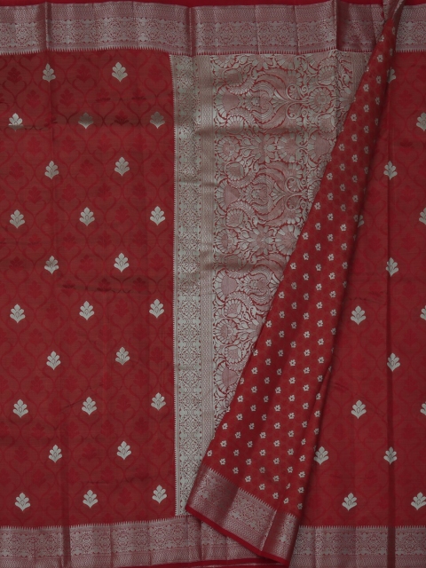 Pothys Red Embellished Jute Silk Saree