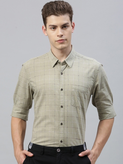 RARE RABBIT Men Beige & Black Tailored Fit Checked Formal Shirt