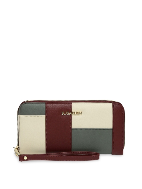 Sugarush Women Brown & Beige Colourblocked Zip Around Wallet