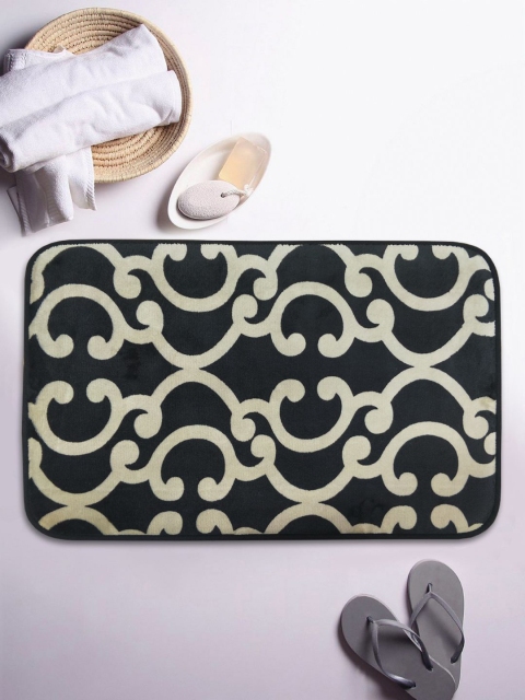 BIANCA Black & Beige Printed Microfibre Luxor Memory Foam Bath Mat with Anti skid & HD Rubber Backing