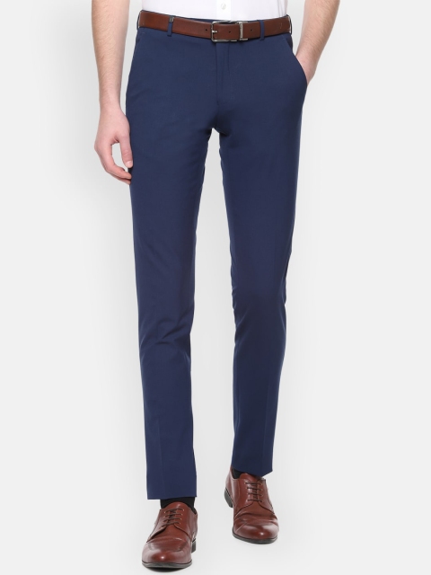 Van Heusen Men Navy Blue Slim Fit Solid Formal Trousers