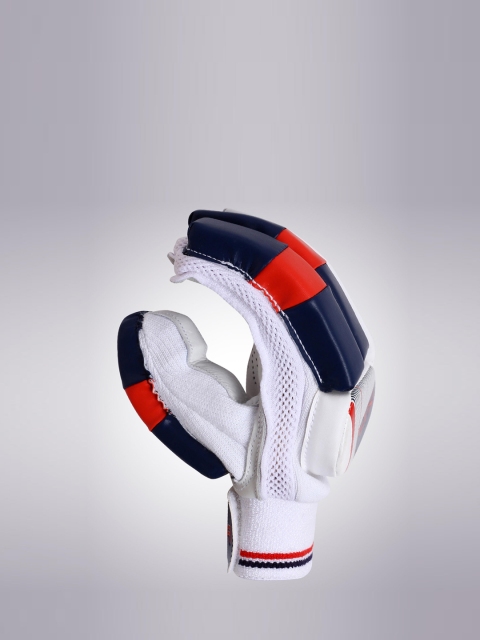 FLX By Decathlon Adults White & Navy Blue Impact Protection Cricket Batting Gloves