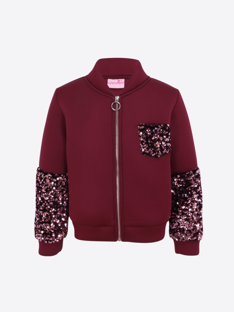 CUTECUMBER Girls Maroon & Pink Embellished Sweatshirt