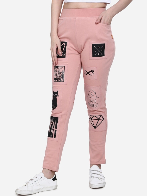 Yuvraah Women Pink Self- Design Printed Track Pant