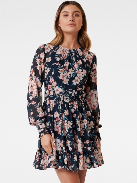 Forever New Women Blue Printed Fit and Flare Dress