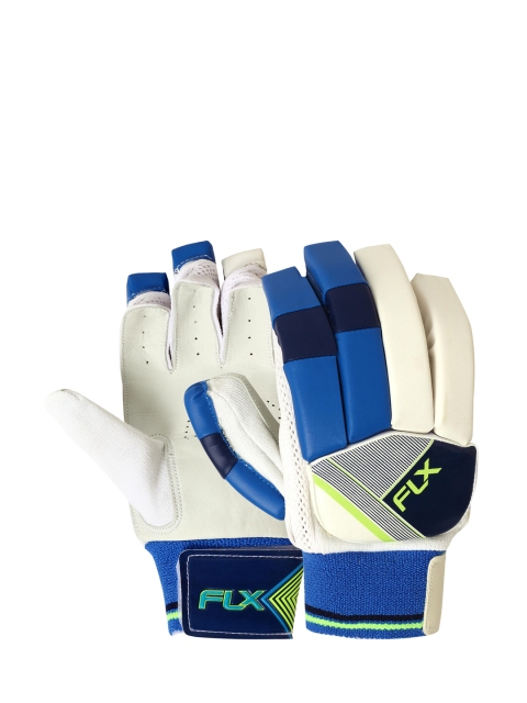 FLX By Decathlon Kids White & Blue Impact Protection Cricket Batting Gloves GL100