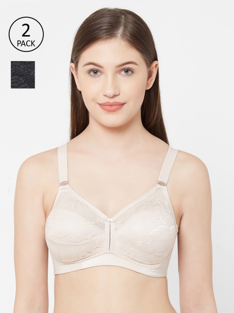 Juliet Pack Of 2 Black & Beige Solid Non-Wired Non Padded Minimizer Bra