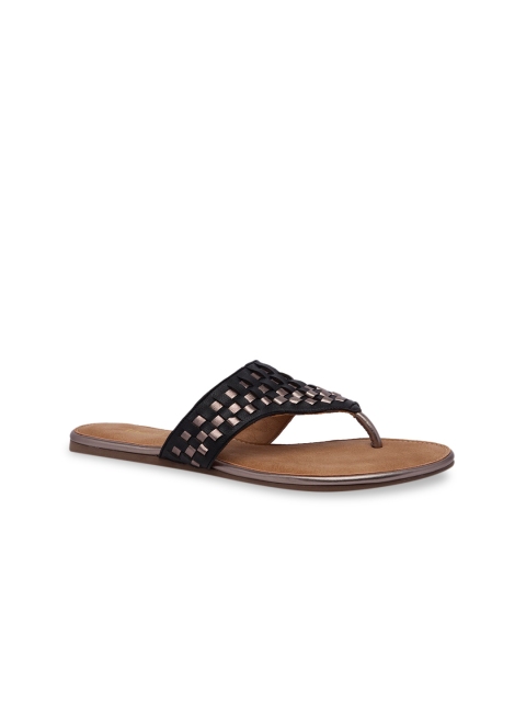 Inc 5 Women Black Solid T-Strap Flats