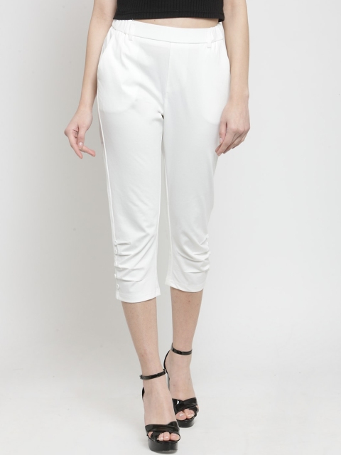 Global Republic Women White Solid Regular Fit Capris