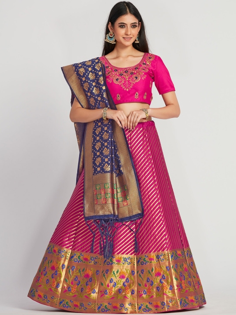MIMOSA Pink & Gold-Toned Embroidered Semi-Stitched Lehenga & Blouse with Dupatta