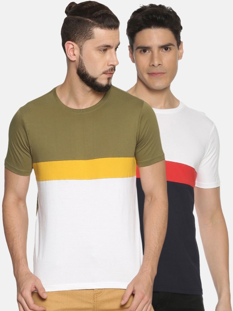 IVOC Men Pack of 2 Colourblocked Round Neck T-shirt, Multi