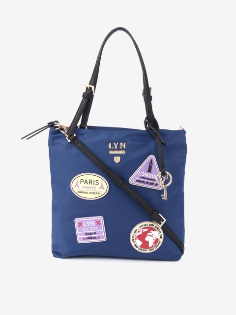 LYN Blue Solid Applique Studded Shoulder Bag