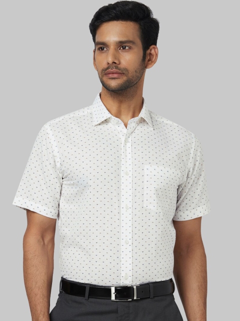 Park Avenue Men White & Grey Regular Fit Printed Formal Shirt