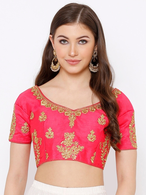 SALWAR STUDIO Women Pink & Gold-Coloured Embroidered Silk Blend Ready Made Saree Blouse
SALWAR STUDIO Women Pink & Gold-Coloured Embroidered Silk Blend Ready Made Saree Blouse