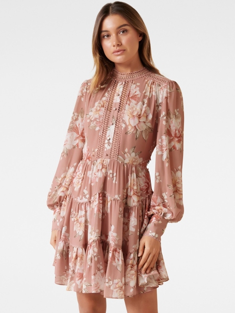Forever New Women Nude-Coloured Printed Fit and Flare Dress