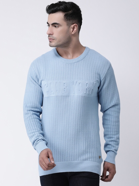 Club York Men Blue Self Design Pullover Sweater