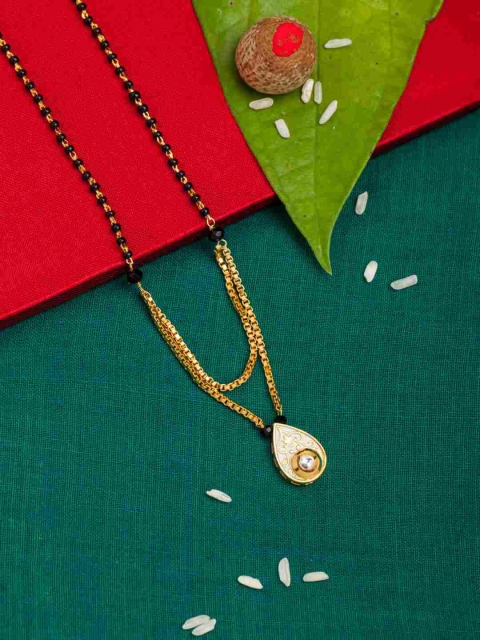 Sia Art Jewellery Gold-Plated & Black Kundan-Studded Beaded Mangalsutra