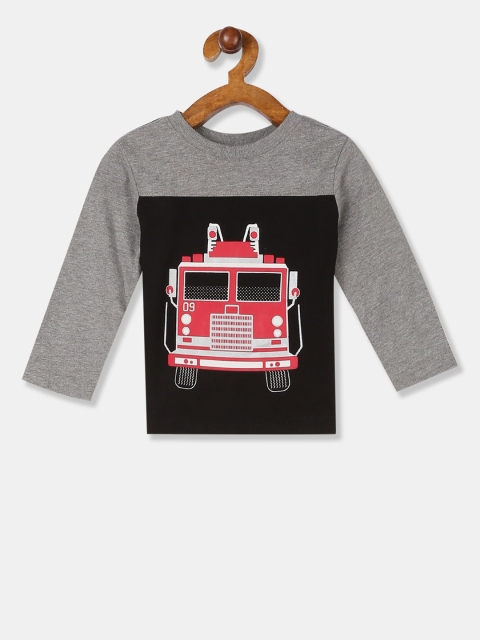 The Childrens Place Boys Black & Grey Printed Round Neck T-shirt
