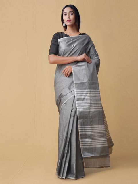 Unnati Silks Grey Woven Design Pure Cotton Saree