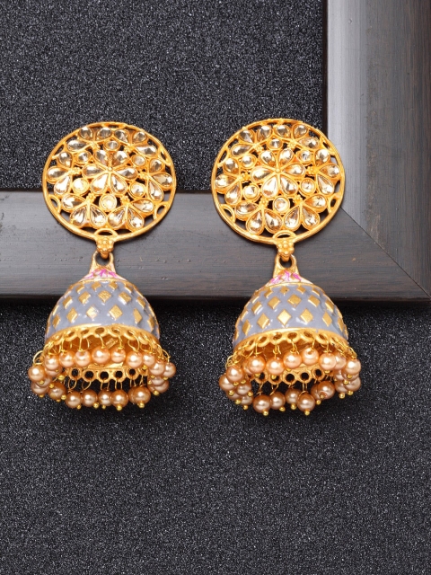 Ibtida Gold-Plated & Grey Dome Shaped Jhumkas
