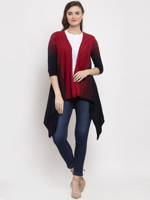 Kalt Women Red & Black Colourblocked Open Front Shrug