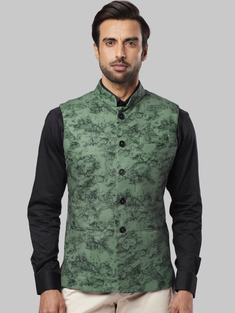 Ethnix by Raymond Men Green Printed Lightweight Tailored Jacket