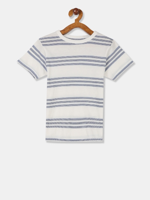 The Childrens Place Boys White Striped Round Neck T-shirt
