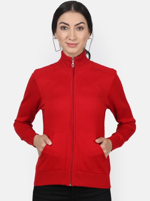 Monte Carlo Women Red Solid Front-Open Sweater
