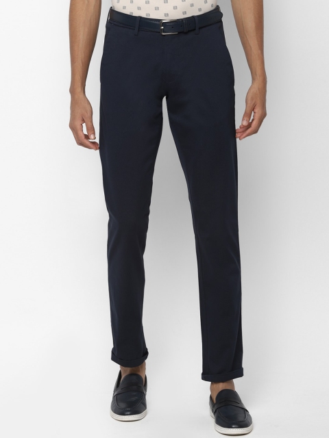 Allen Solly Men Navy Blue Slim Fit Self Design Regular Trousers