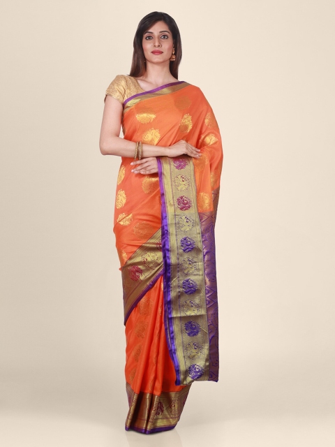 CLAI WORLD Orange Embroidered Handloom Saree