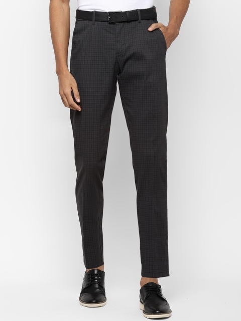 Allen Solly Men Black Slim Fit Checked Regular Trousers