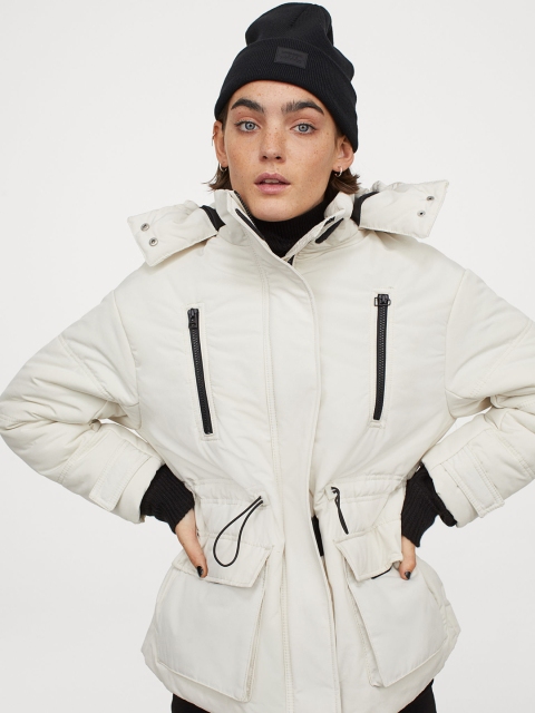 H&M Women White Solid Hooded Padded Jacket