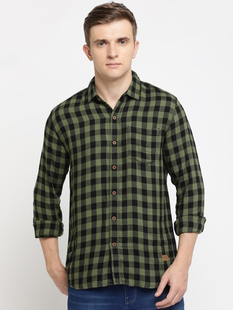 Wrangler Men Green & Black Slim Fit Checked Casual Shirt