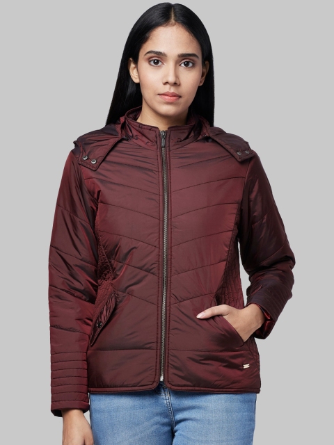 Park Avenue Woman Maroon Solid Padded Jacket