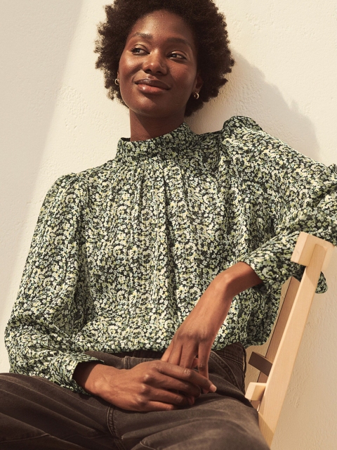 H&M Women Green Printed Wide Blouse