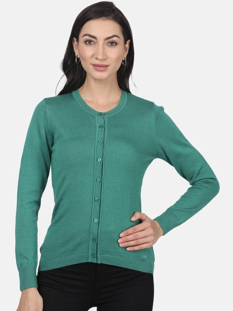 Monte Carlo Women Green Solid Cardigan Sweater