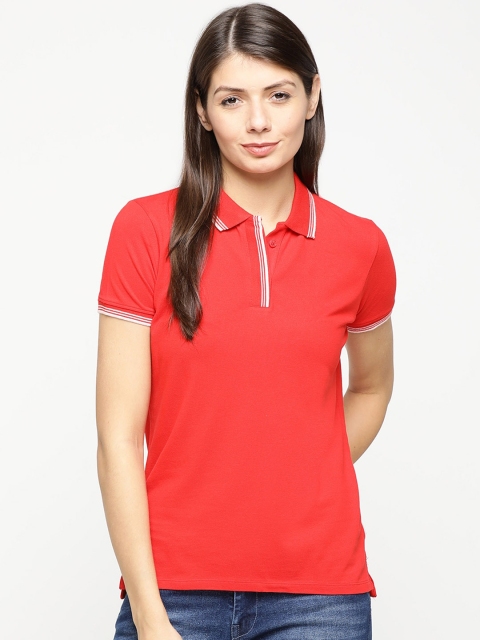 Pepe Jeans Women Red Solid Polo Collar T-shirt